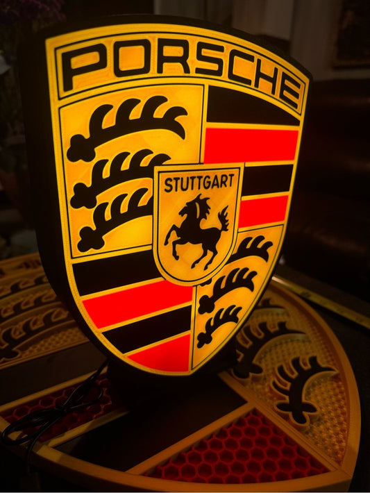 Porsche Illuminated Crest Sign – Yellow & Red