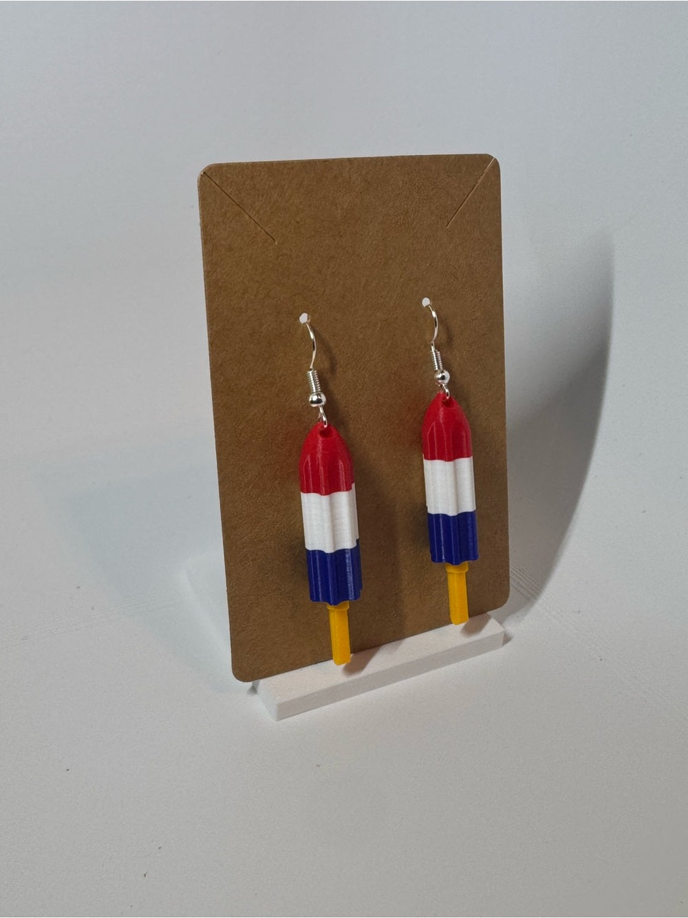 Red, white and blue popsicle dangle earrings, view 2