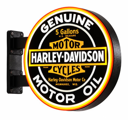 Harley-Davidson Genuine Motor Oil round double-sided light box with black wall brackets