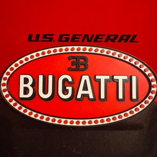 Bugatti oval emblem wall art in red and black