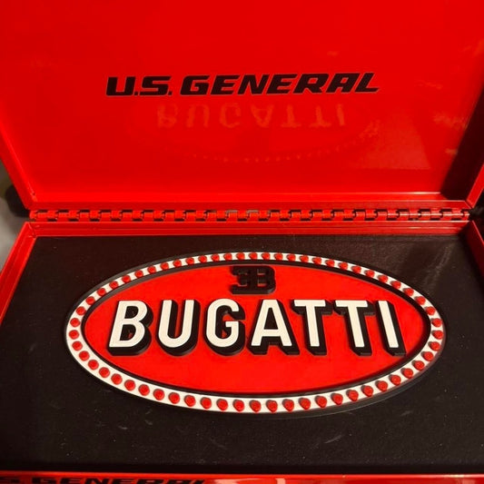 Bugatti oval emblem wall art in red and black, view 2