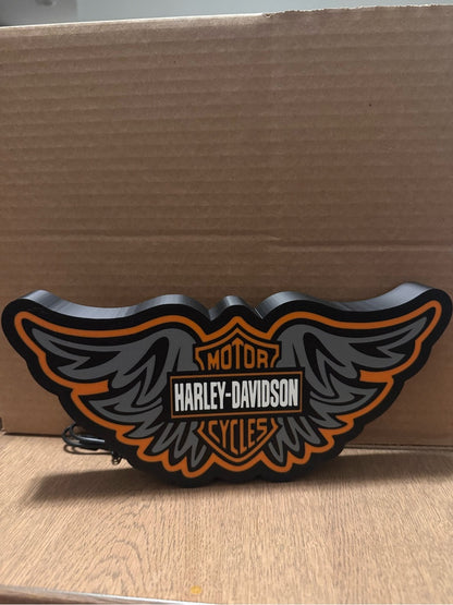 Winged motorcycle emblem light sign, orange backlight, view 4