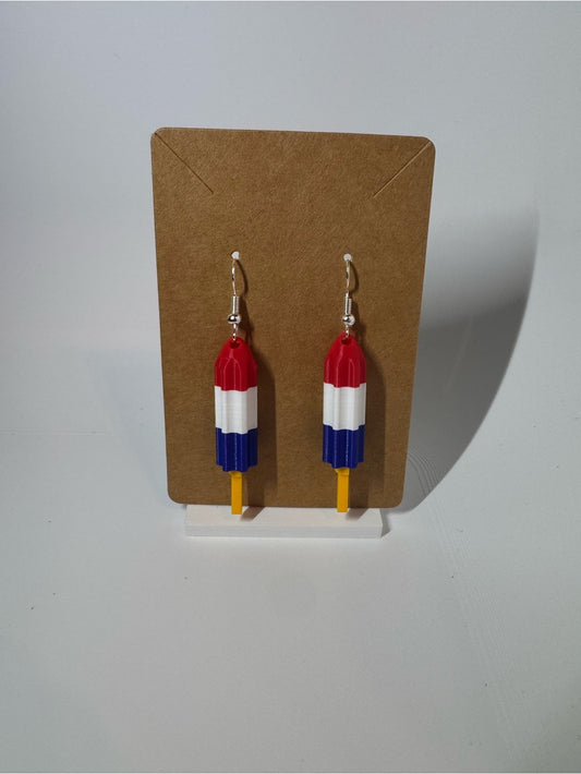 Red, white and blue popsicle dangle earrings with silver-tone fishhook wires