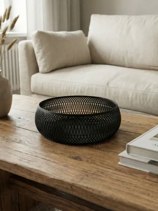 Spiral lattice decorative bowl in matte black